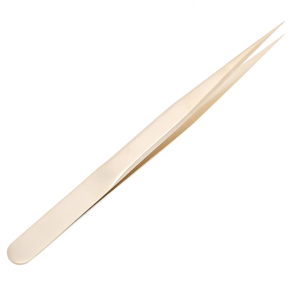Golden Straight Precision Tweezers Aluminum Alloy Fine Pointed Tips Eyelash Tweezers Jewelry Bead Tweezers Eyelashes Application