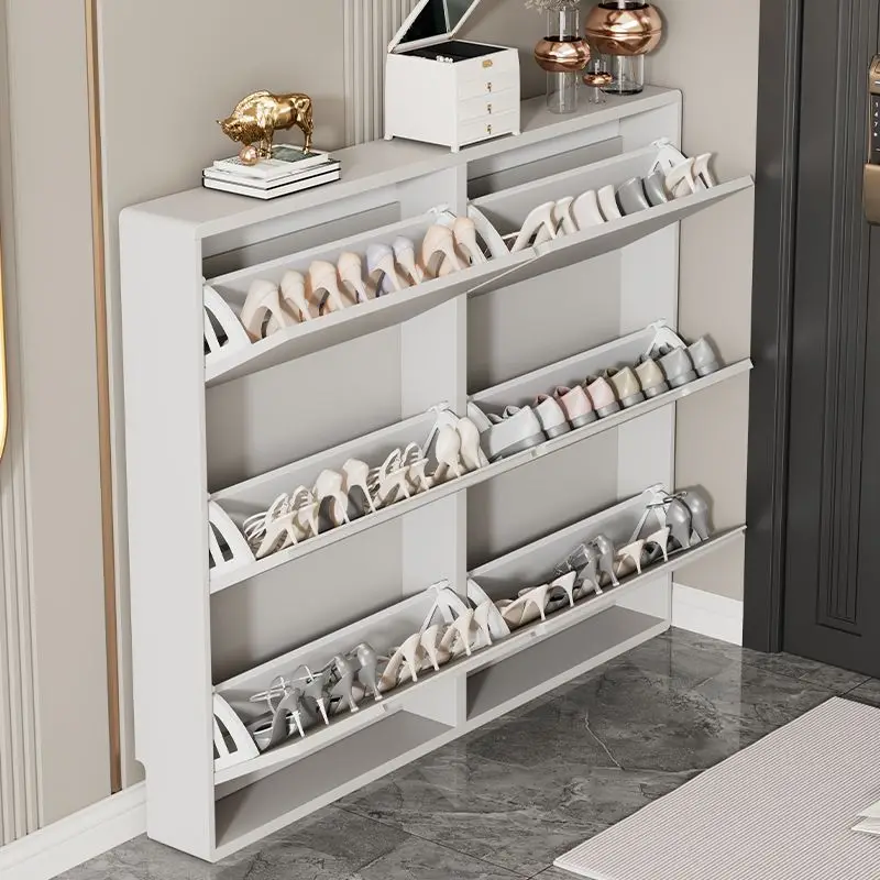 

Ультратонкий опрокидывающийся шкаф для кремового ветра, бытовой входной шкаф, большая вместительная полка для хранения, простая узкая полка для обуви