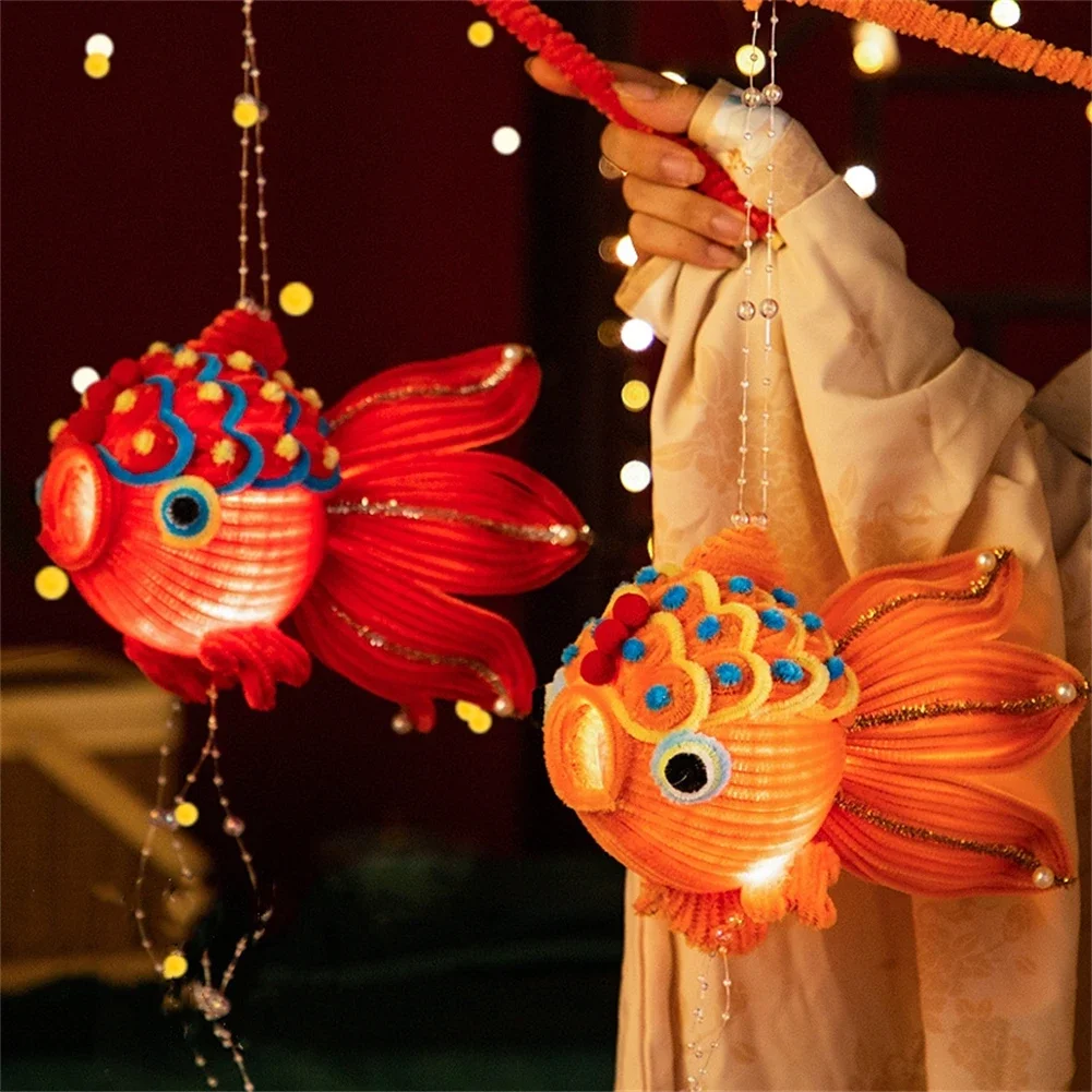 Handheld Chinese Fish Decoration Distinctive Fish Lanterns Set For Autumn Festival And Lanterns Celebration LED Light DIY Decor