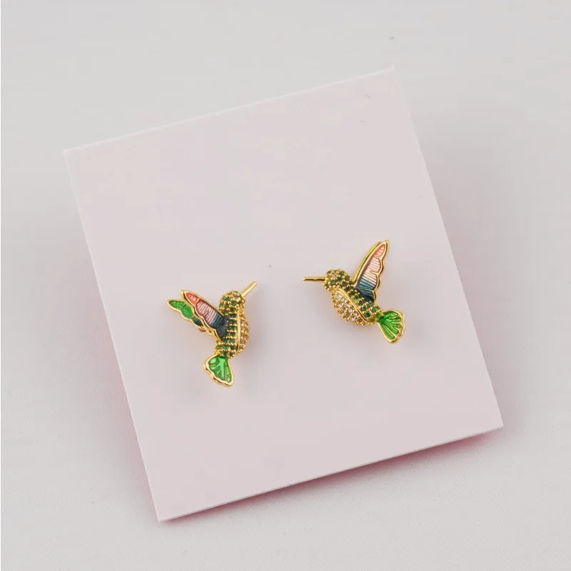 Jewelry Cute Pastoral Jewelry Little Hummingbird Copper Electroplating Earrings Earrings Earrings image 5