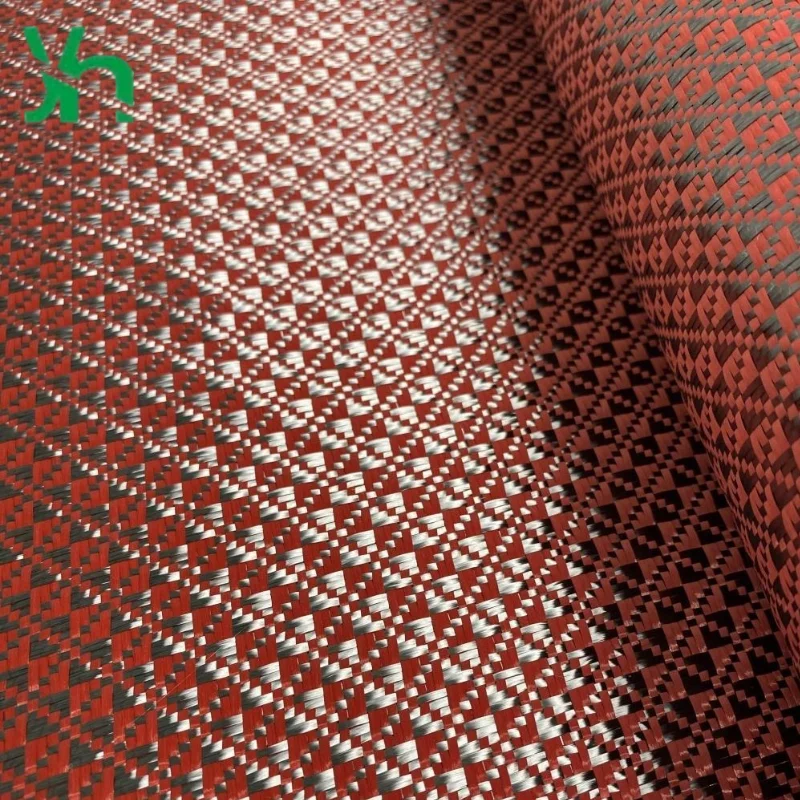 قماش من ألياف الكربون عالي القوة 3K 240GSM باللون الأحمر والأسود لقطع غيار السيارات والفضاء والحرف اليدوية
