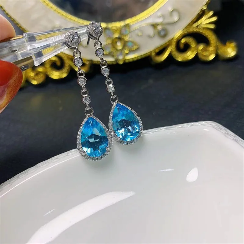 Natural Topaz Sterling Silver Drop Earrings for Girl Lady Genuine S925 Fine Jewelrys with Certificate 2
