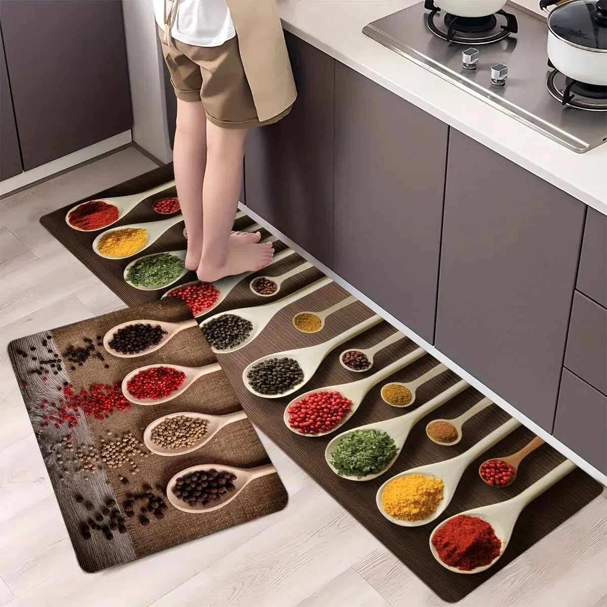 1/2pcs Boho Anti Fatigue Kitchen Rugs, Vintage Absorbent Non Slip Cushioned Rugs, Stain Resistant Waterproof Long Strip Floor M