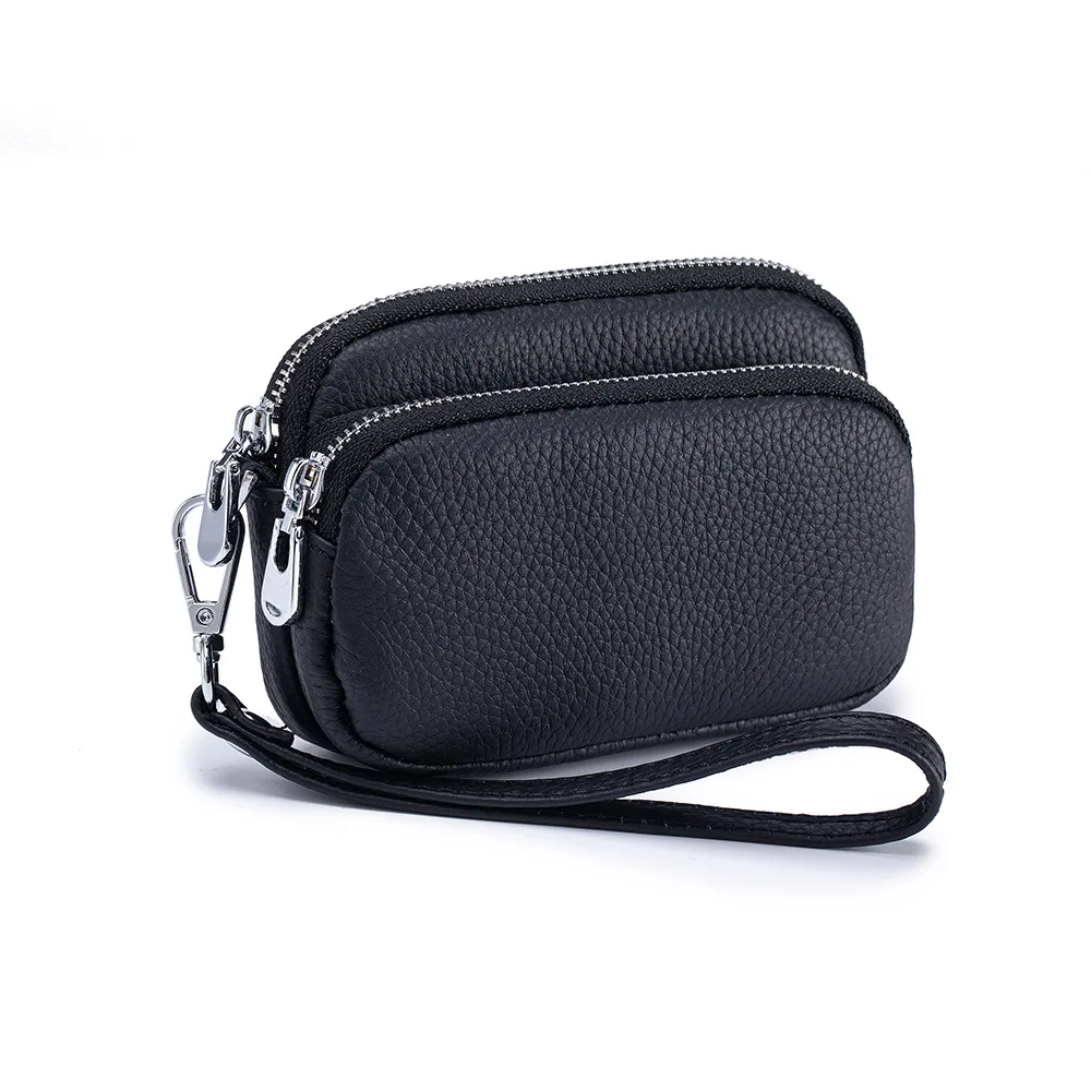 New Woman Bag Genuine Leather Double-zipper Coin Purse Large Capacity Compact Wrist Wallet For Women Korean Version  Mini Clutch