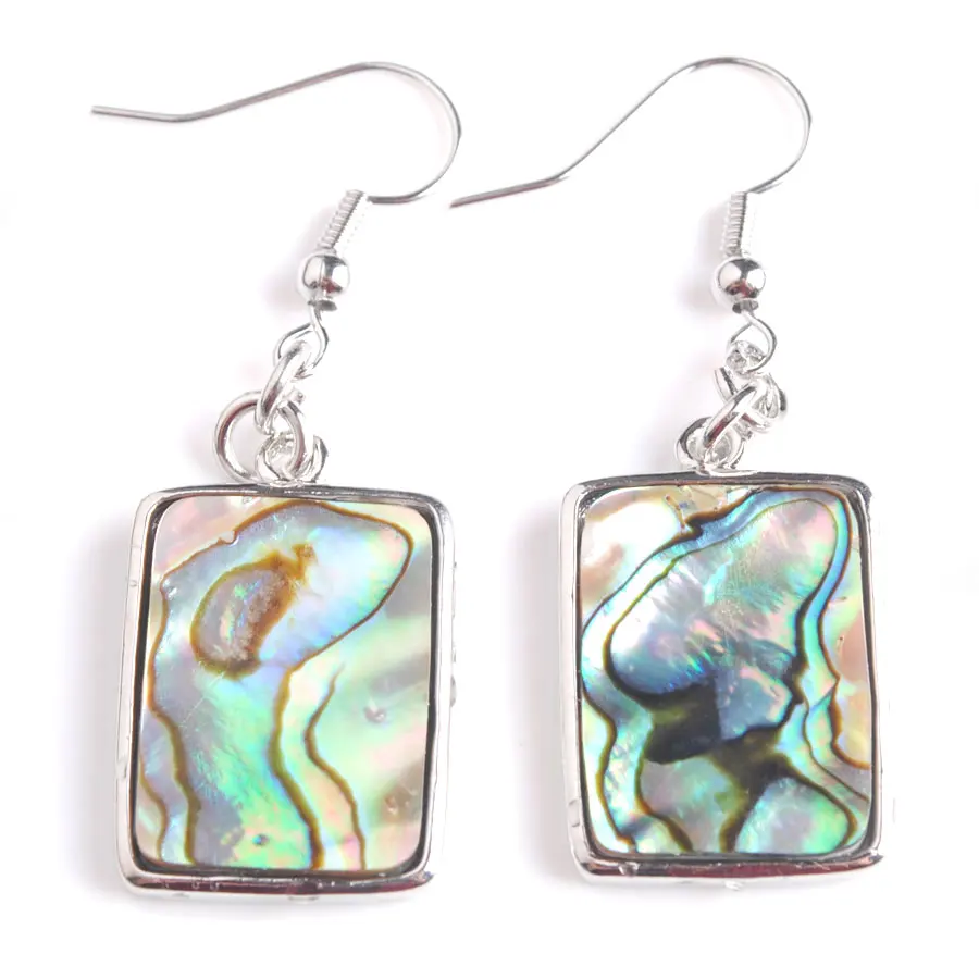 Abalone Shell Gem Stones Oblong Beads Dangle Earrings 1Pair For Women Jewelry V9000