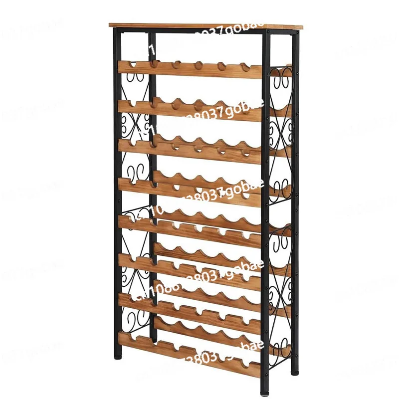 

48 bottles of vertical red wine rack, eight-layer wine rack, iron and wood combined red wine display collection rack