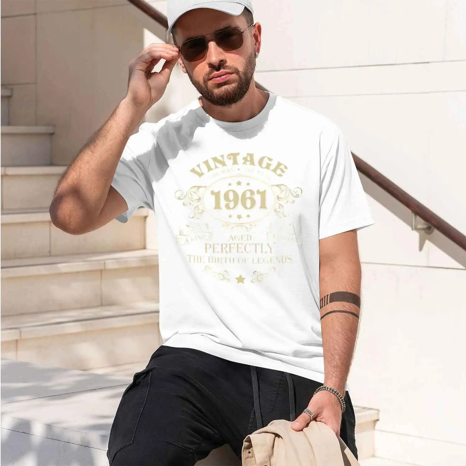 Vintage Style Men's T-Shirt 1961 Aged Perfectly The Birth Of Legends Graph Design For Casual Wear Summer And Autumn Ideal Gift F