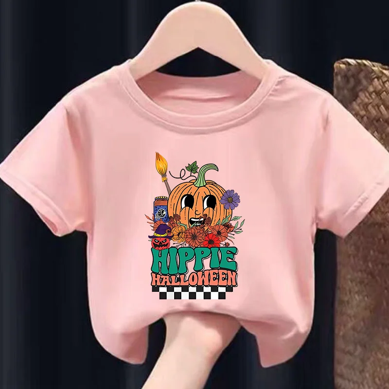 

Летняя футболка с короткими рукавами для мальчиков, повседневная детская одежда с принтом головы тыквы на Хэллоуин и круглым вырезом, одежда для мальчиков