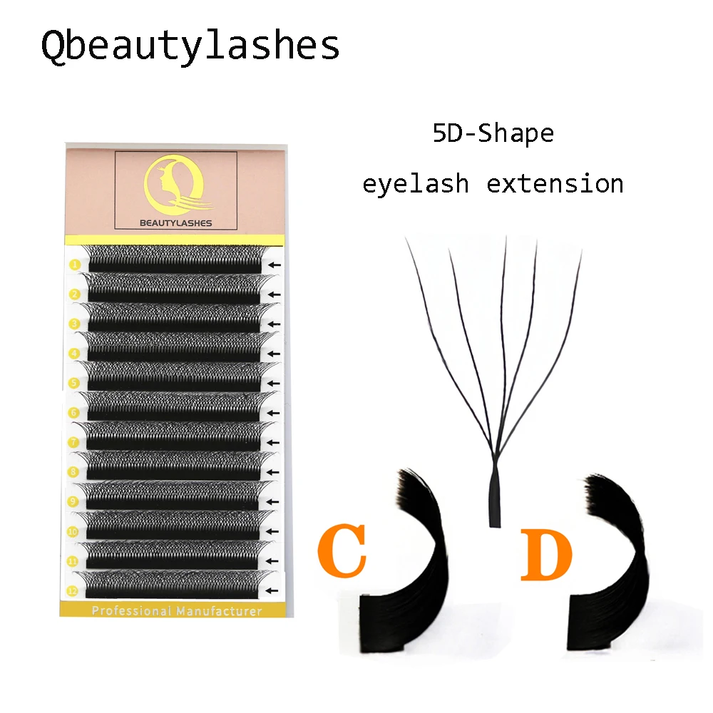 큐뷰티래쉬즈 5D 쉐이프 속눈썹 연장 팬 프리메이드 볼륨 내추럴 인조 속눈썹 여성용 메이크업 YY 개별 속눈썹