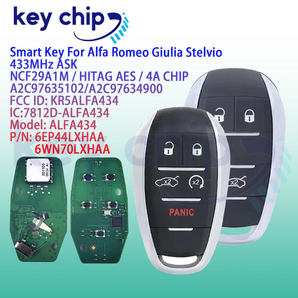 For 2015 2017 2019 2020 Alfa Romeo Giulia Stelvio 3/5BT  mart Key 433MHz KR5ALFA434   A2C97634900 ALFA434 Keyless S