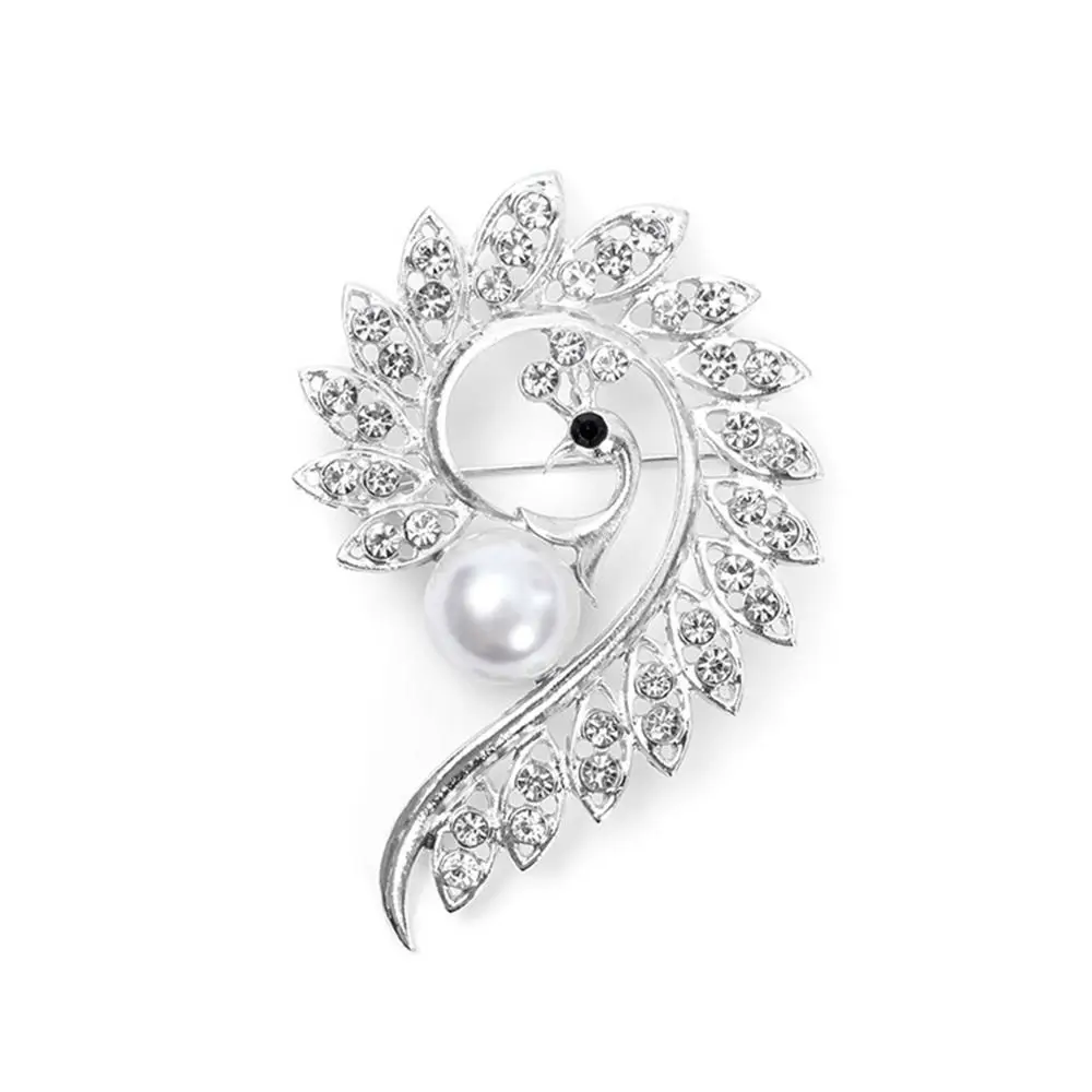 Стильная брошь со стразами и жемчугом в виде павлина, элегантная ювелирная клипса из сплава, модное украшение для значка для женщин, 4 шт.
