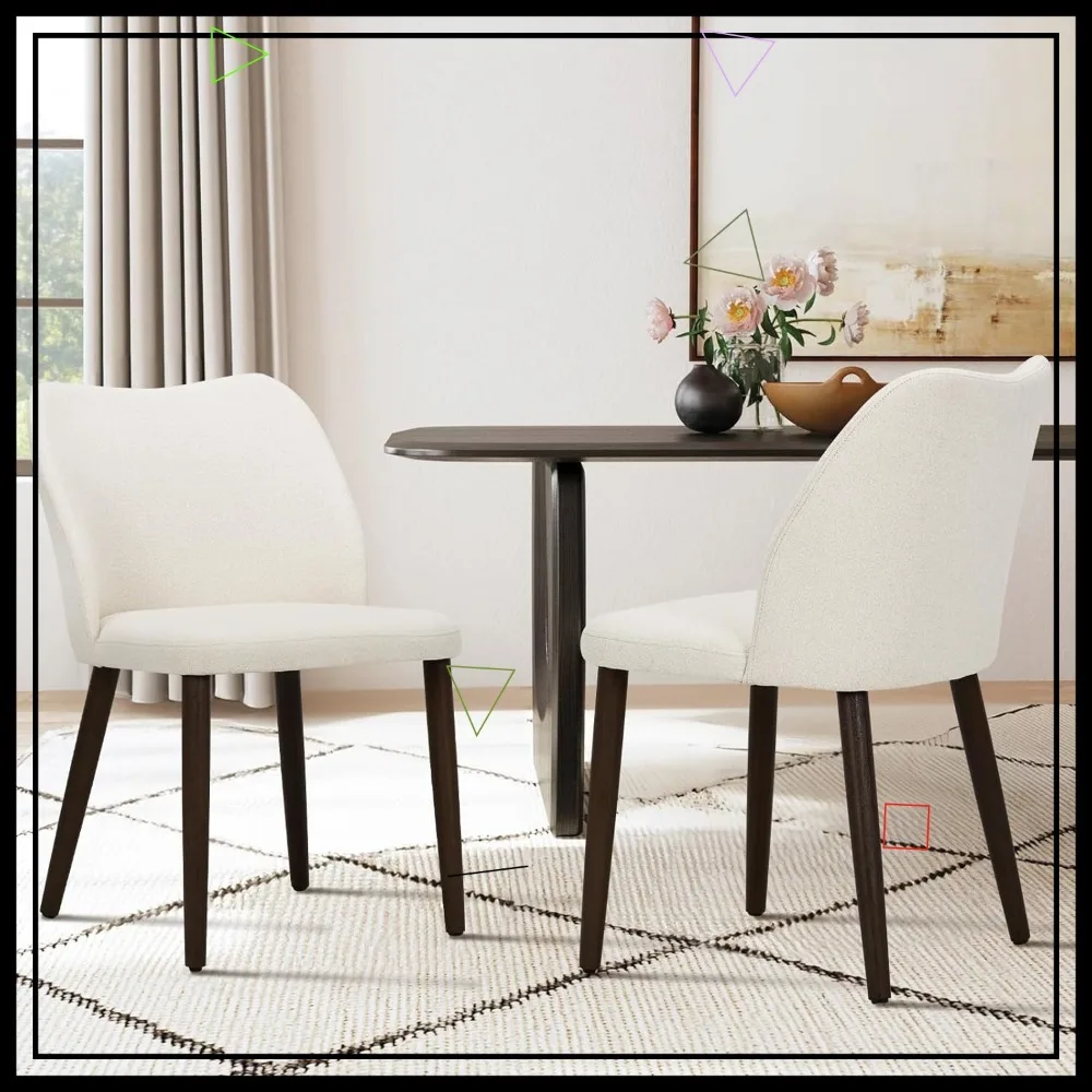 ชุดเก้าอี้รับประทานอาหารผ้าสไตล์โมเดิร์น 2 ตัว เบาะนั่งบุนวมพร้อมขาไม้สำหรับห้องครัวหรือร้านอาหาร สีเบจ