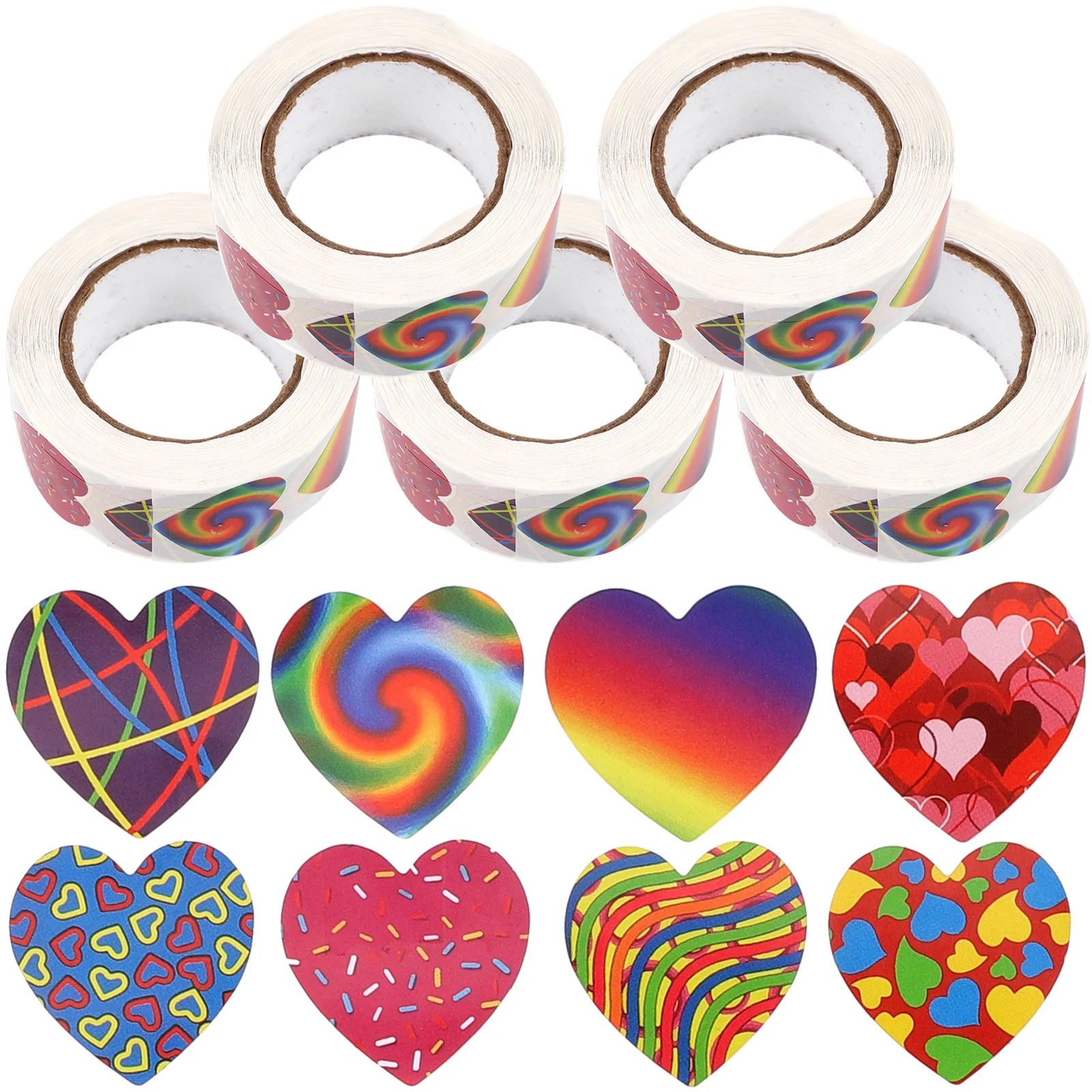 5 Rotoli di Adesivi Festivi per San Valentino a Forma di Cuore, Sigilli per Regali, Decalcomanie per Buste, Scatole, Borse, Progetti Fai-da-Te, Matrimoni, Feste di Compleanno