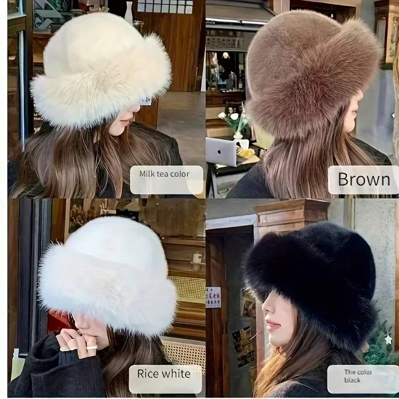 1 piece of women's luxurious faux fur winter hat, suitable for outdoor sports, etc. - thick, fluffy, warm, with earmuffs