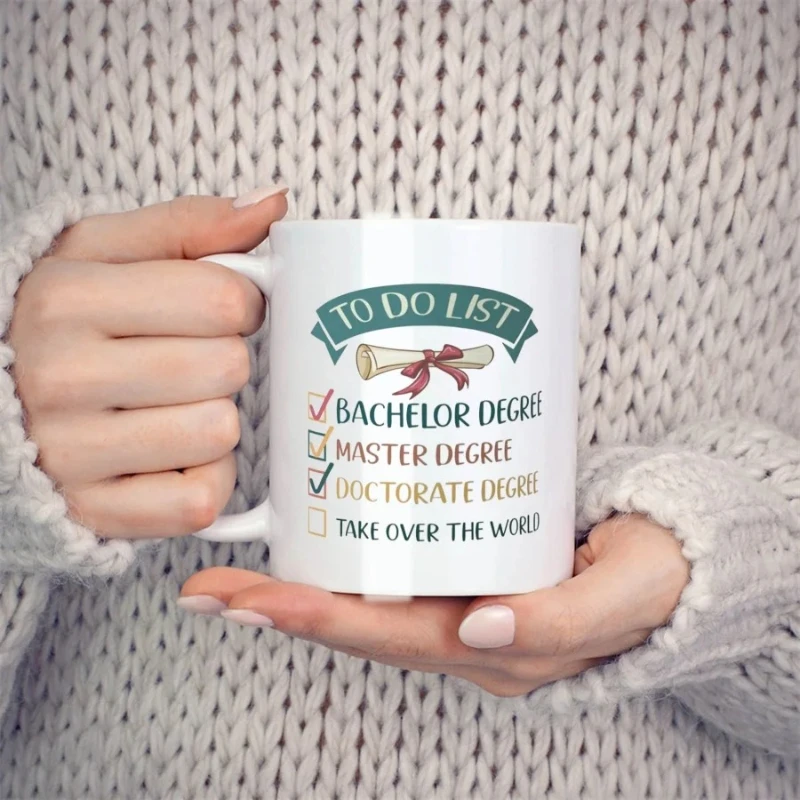 أكواب التخرج دكتوراه للرجال هدايا عيد ميلاد طبيب دكتوراه جديدة أكواب شاي سيراميك القهوة البيضاء 11 أونصة