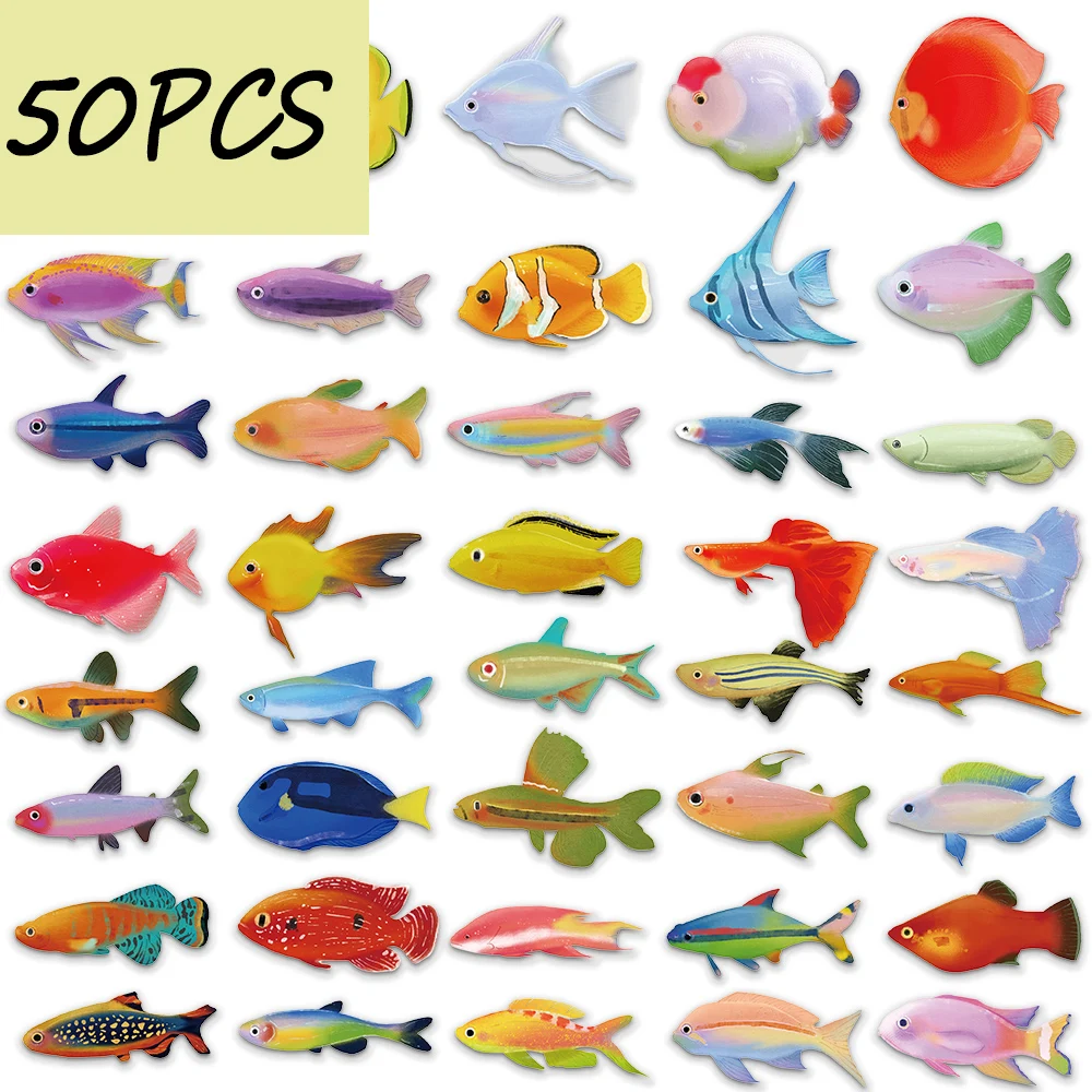 50pcs colorful fish cute cartoon stickers, decorate tablets, mobile phones, makeup cases, waterproof PET stickers