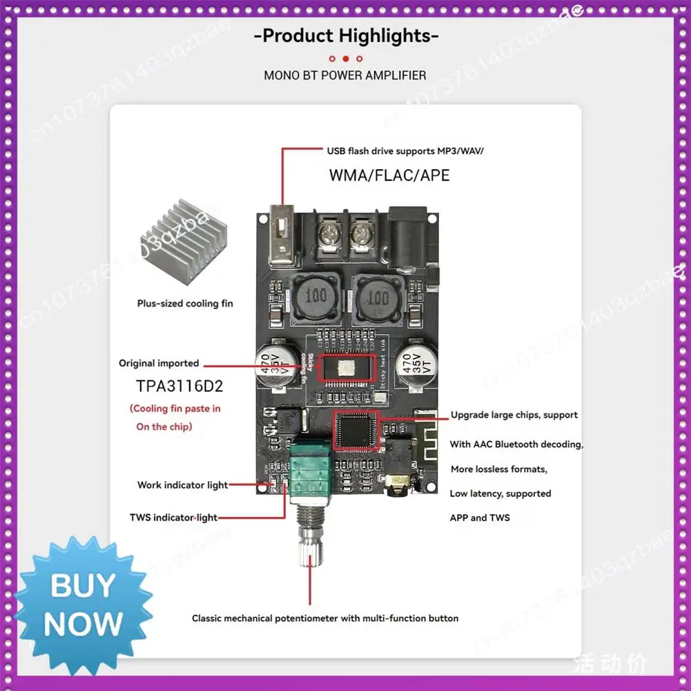 Placa amplificadora de Audio Bluetooth Ltem 100W, módulo Mono, placa amplificadora de potencia Digital con TWS para cine en casa