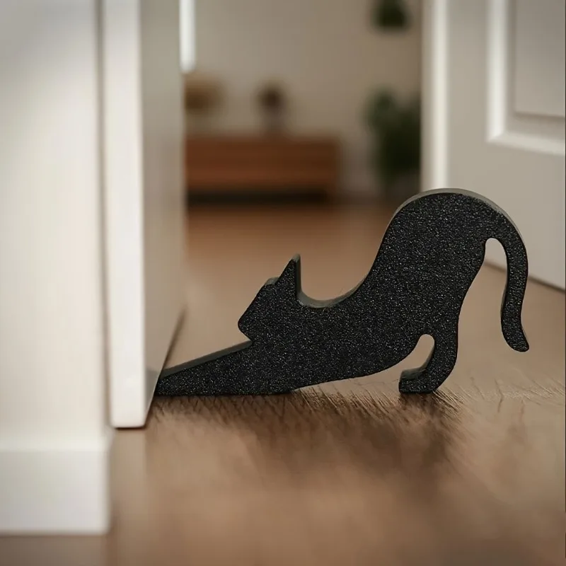 Cute Black Cat Door Stop - Durable Plastic Matte Surface Anti-collision Door Stop with Cute Cat Sitting Design