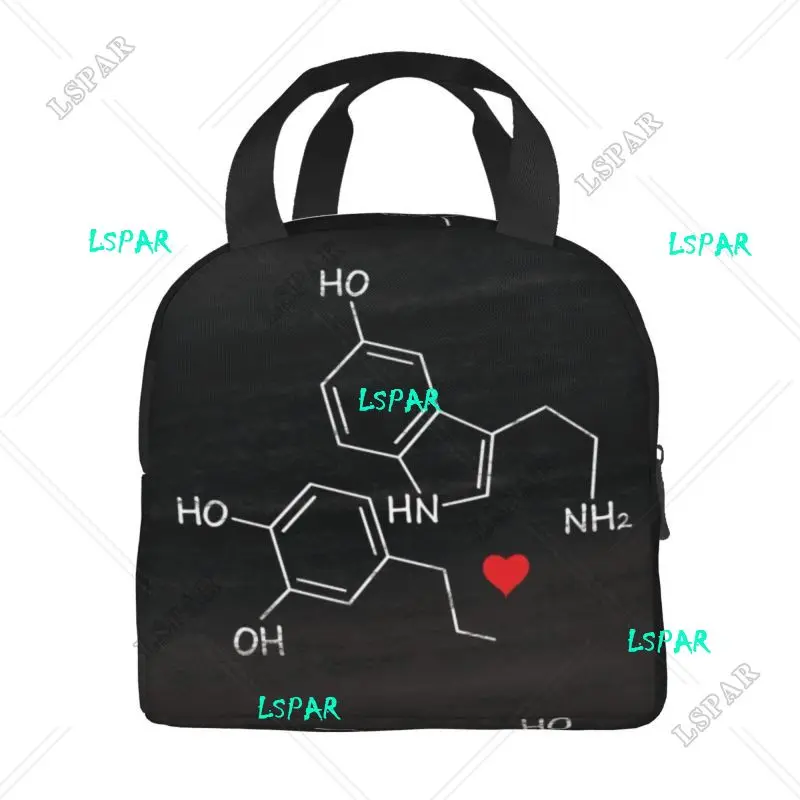 Love Serotonin Dopamine Chemistry Thermal Insulated Lunch Bag Nerd Science Portable Lunch Tote for Work Food Box