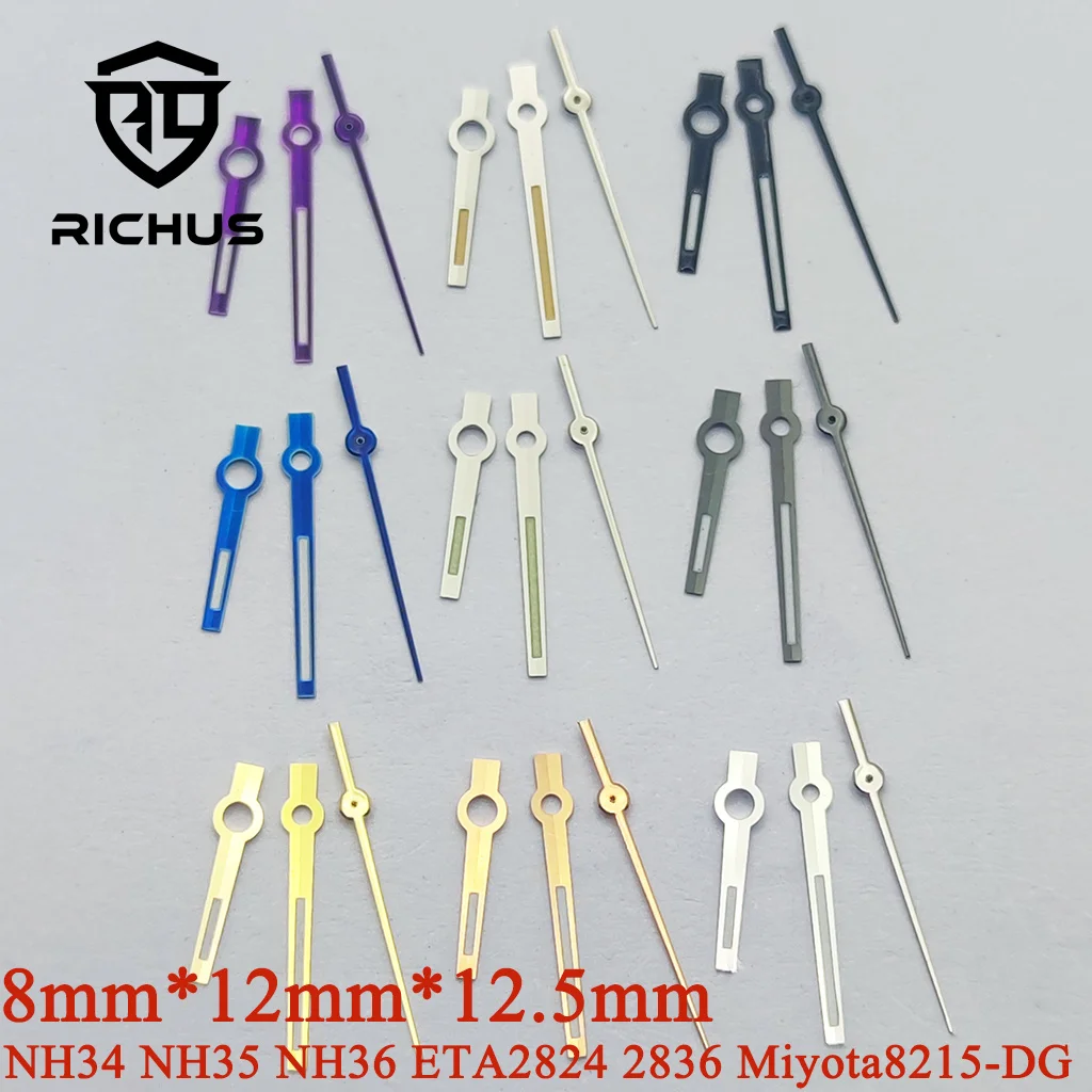 

RICHUS 8*12*2,5 мм, светящиеся стрелки для часов NH34 NH35 NH36 ETA2824 2836 Miyota8215-DG, аксессуары для часов с механизмом