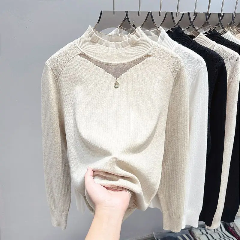 เสื้อสเวตเตอร์เซ็กซี่และทันสมัย ดีไซน์ใหม่สำหรับฤดูใบไม้ร่วงและฤดูหนาว ปี 2025 เสื้อคอเต่าตาข่าย