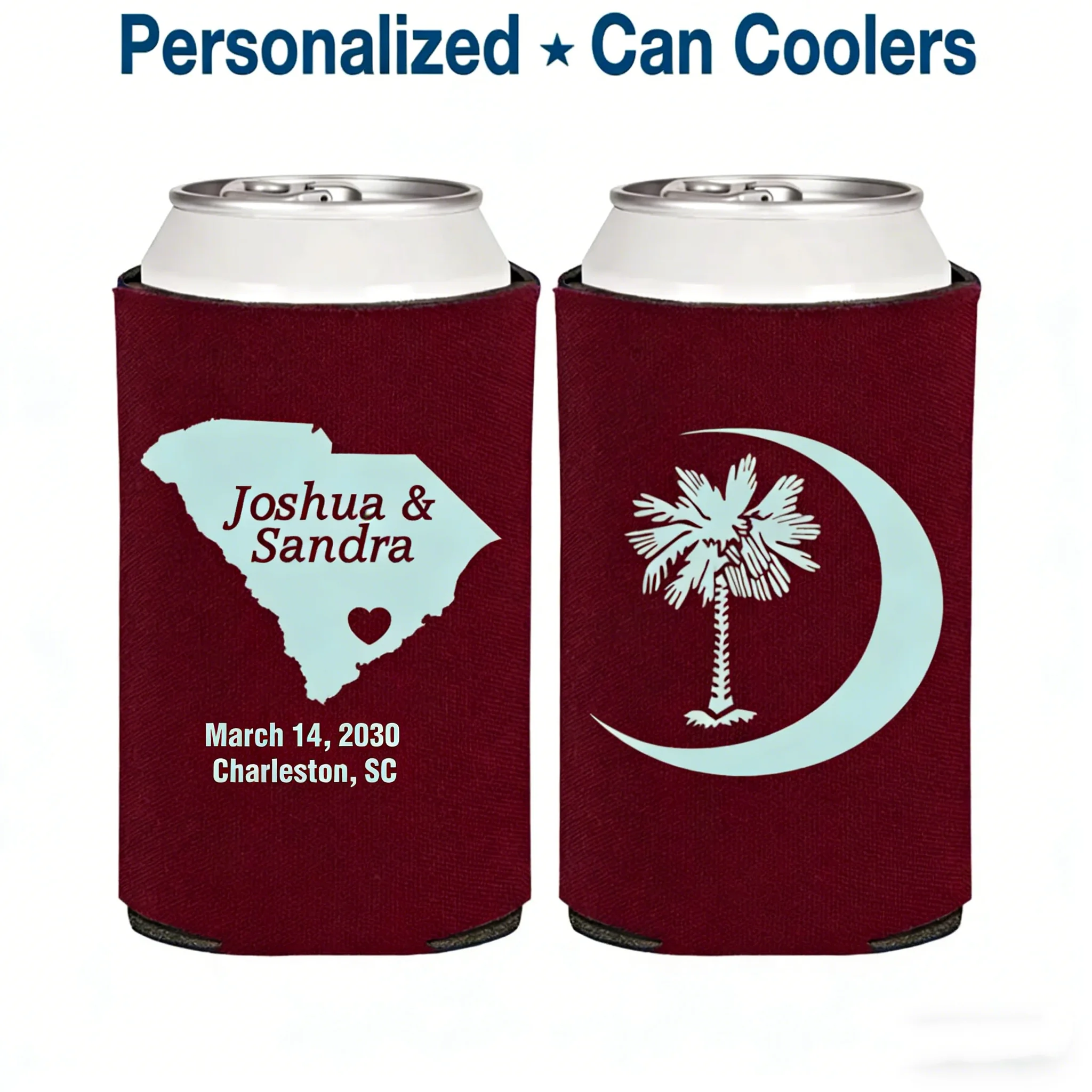 10/20/30pcs South Carolina Palmetto Tree & Crescent Moon Wedding Can Coolers, Cheap Wedding Party Favors