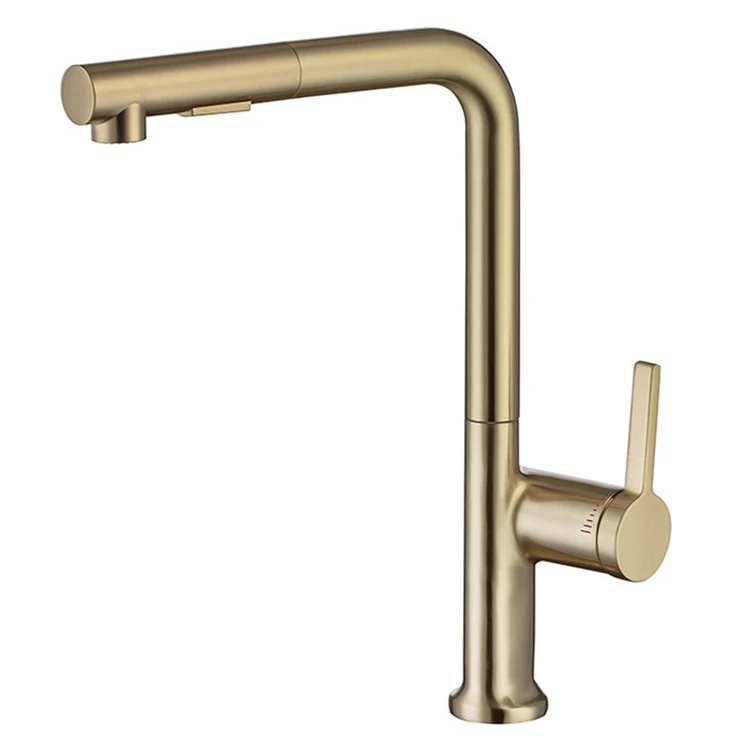 Brass L Shape Pull Out Gold Kitchen Mixer Faucet With Sprayer
