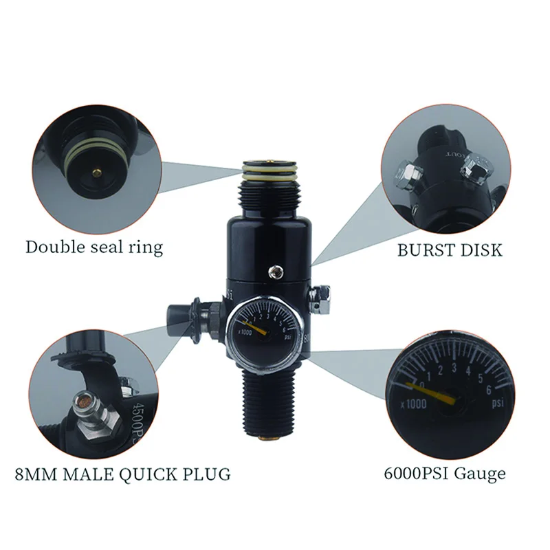 HPA Scuba Air Tank CO2 Bottle Cylinder 0.22L 0.3L 0.35L 0.45L 4500psi 30MPa 300bar M18*1.5 Regulator Output 160psi To 3000psi