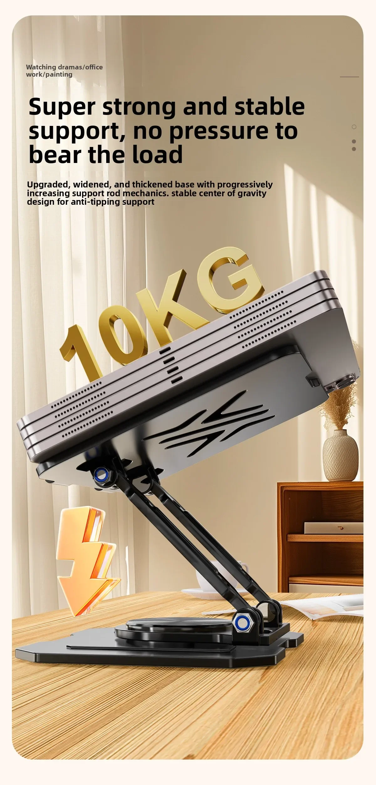 360 ° Drehbarer Tablet-Ständer für iPad, Verstellbarer Faltbarer Tablet-Halter, Aluminium-Handyhalter Kompatibel mit iPad Pro/Air/Mini – Detail 6