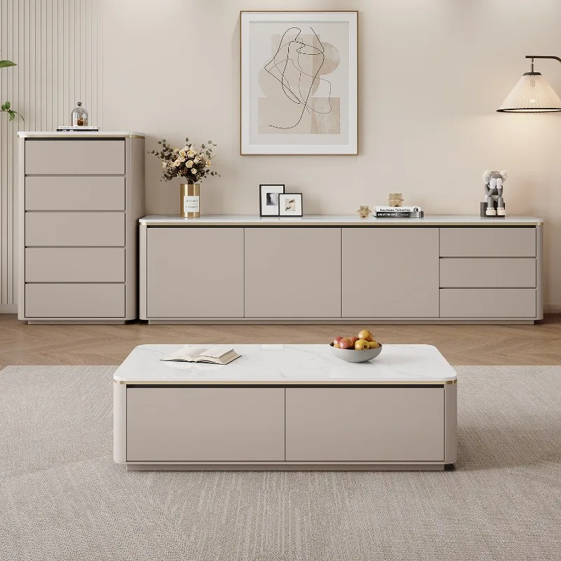 Pure solid wood high rock slab floor-to-ceiling TV cabinet living room coffee table modern simple small apartment household 2026
