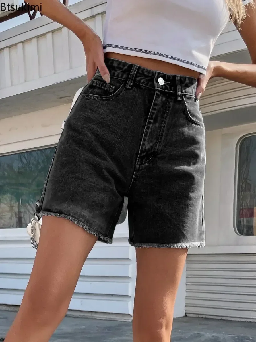 2025 Women's High Waist Denim Shorts Spring Summer Casual Female Loose Straight Button Jeans Bermuda Shorts Denim Short Female