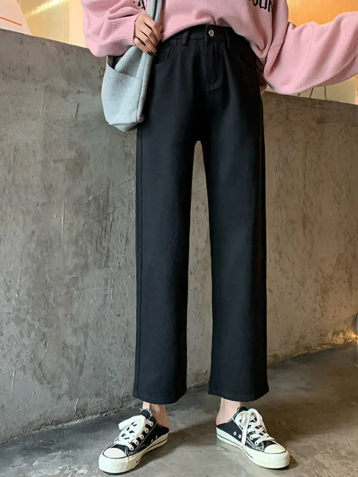 

Белые прямые джинсы с высокой талией, женские свободные универсальные брюки для похудения больших размеров, осеннее новое поступление, повседневные джинсовые брюки