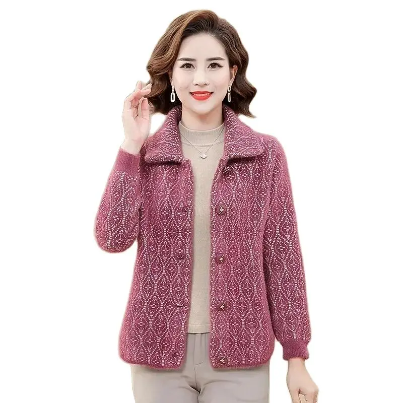 Autumn Winter New Mother Cardigan Woolen Coat Trend  High-End Ladies' Pure Desire And Simple Fashion Mink Velvet Women's Models