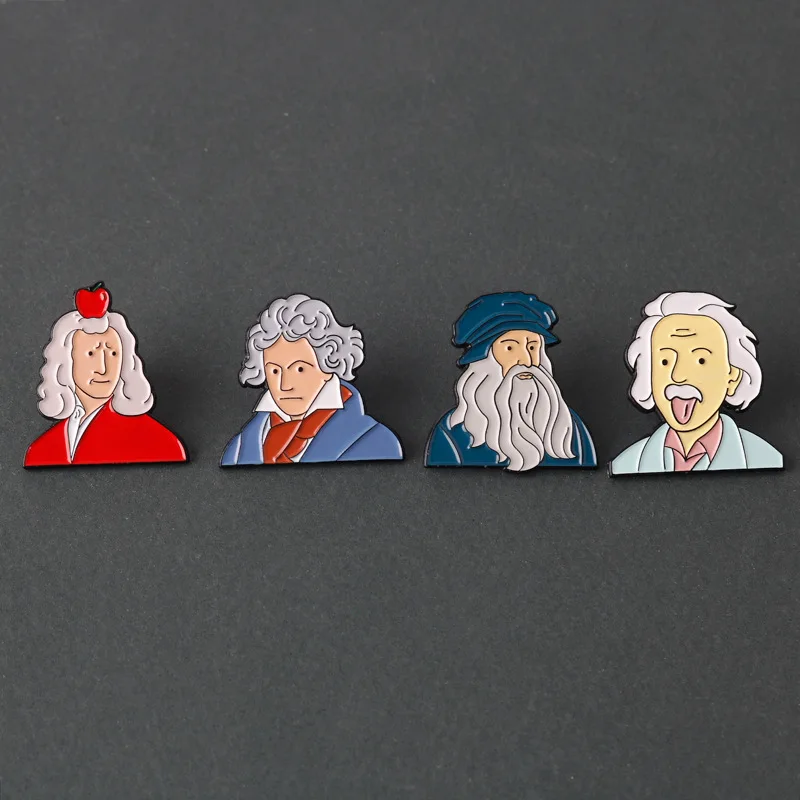 4Pcs Cartoon History Celebrity Enamel Brooch Cute Funny Newton Einstein Metal Badge Lapel Pin Clothing Accessories Jewelry Gifts image 5