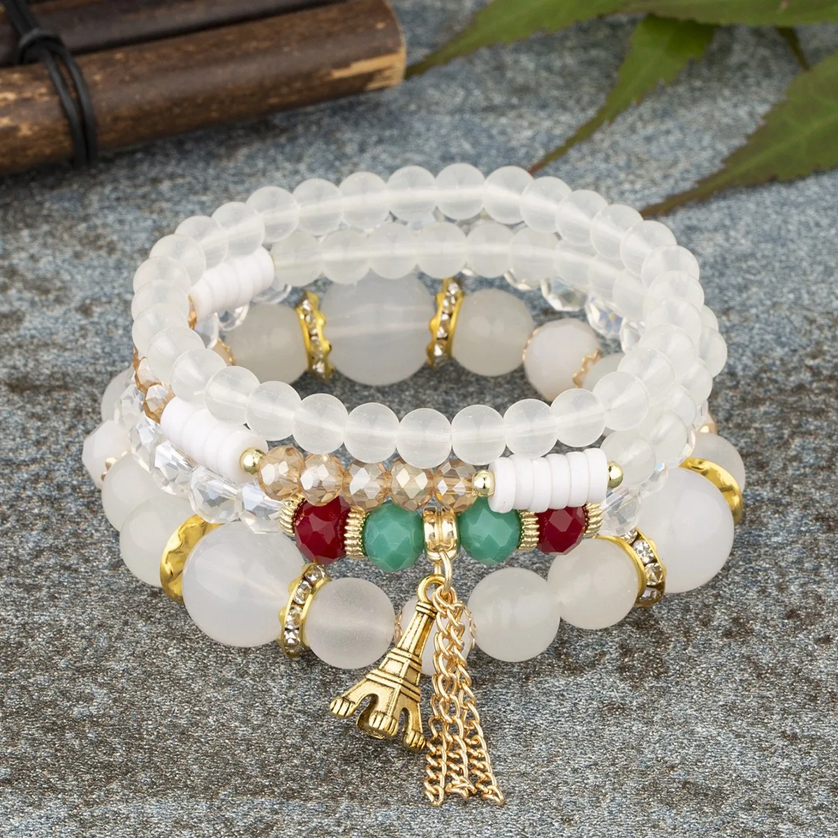 Bohemian Multi-Layer Crystal Elastic Bracelet Women's New Style Iron Tower Tassel Bracelet Beaded String Hand Chain Fashion J...