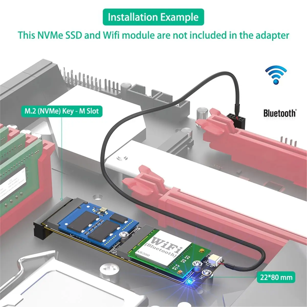 NEW FACTORY~M.2 (Key-M) NVMe to Dual M.2 Adapter Card Supports 2230 Key-E/Key-M Devices PCIe Bus Compatible