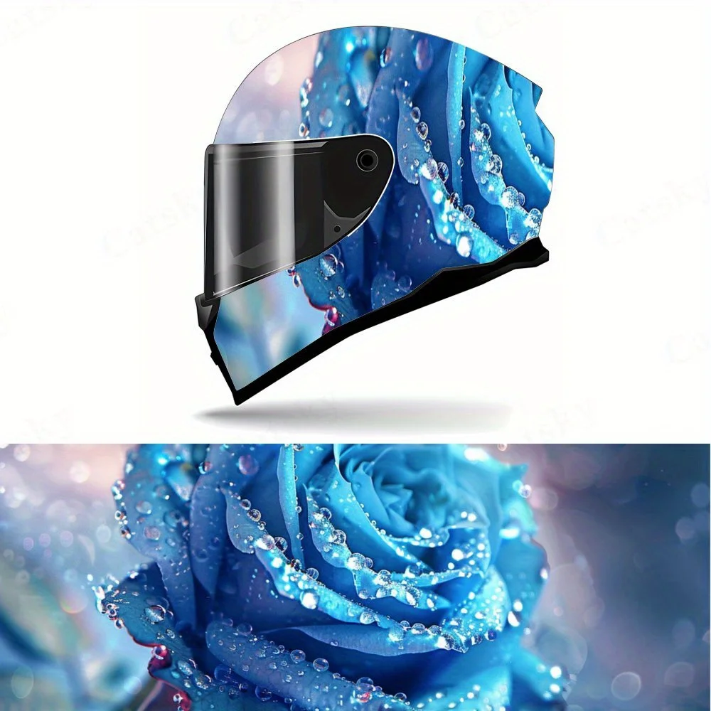 

Artistic luxurious blue rose with diamond Full helmet Wrap Sticker Motorcycle helmet Racing graphic Decal Vinyl wrap helmet deca