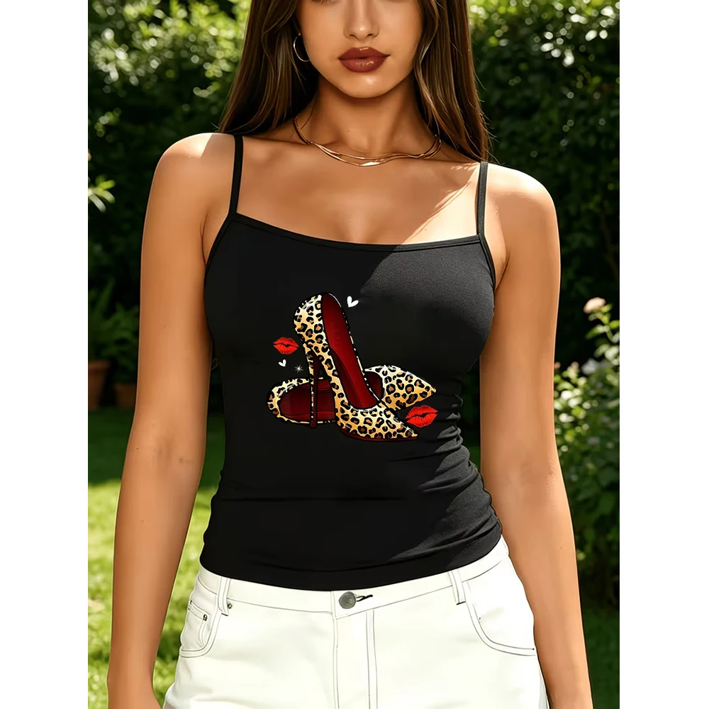 Sexy Leopard High Heel Camisole For Women Summer Casual Sleeveless Tank Top Fashion Graphic Print Vest Top Y2k Aesthetic