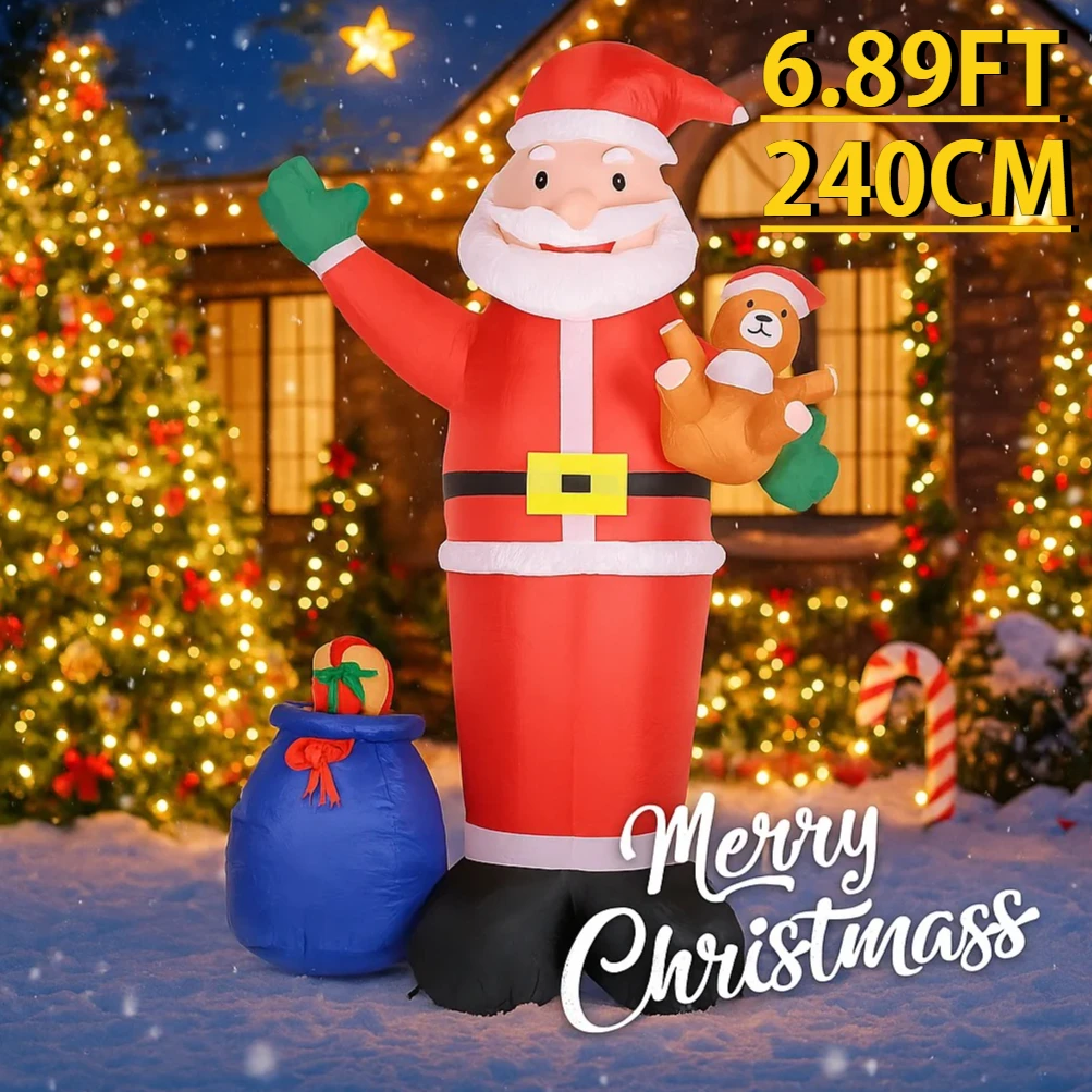 6,89 pies con luz LED Navidad inflable Santa Claus juguete patio decoración de fiesta adornos para el hogar suministros de césped regalo de vacaciones de Navidad