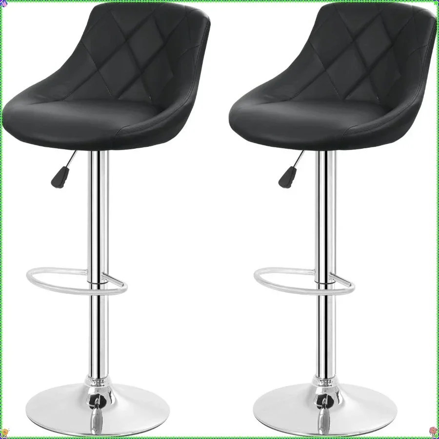 مقاعد بار سوداء قابلة للتعديل مع مسند ظهر، طقم مكون من قطعتين لطاولة المطبخ، كراسي طعام مريحة للمنزل والمقهى الحديث. #2