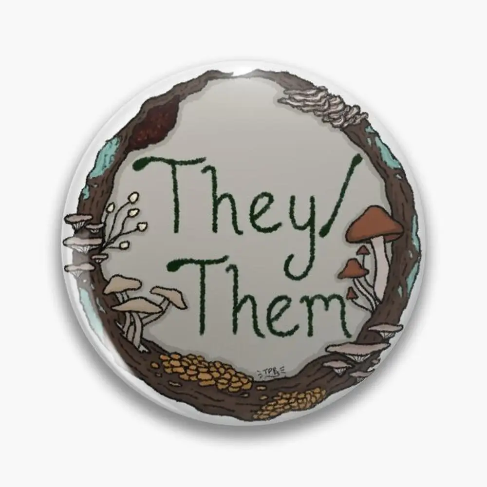 They/Them Mushroom Pronoun Wreath Pin Buttons Brooches  Jewelry Accessory Customize Brooch Fashion Lapel Badges