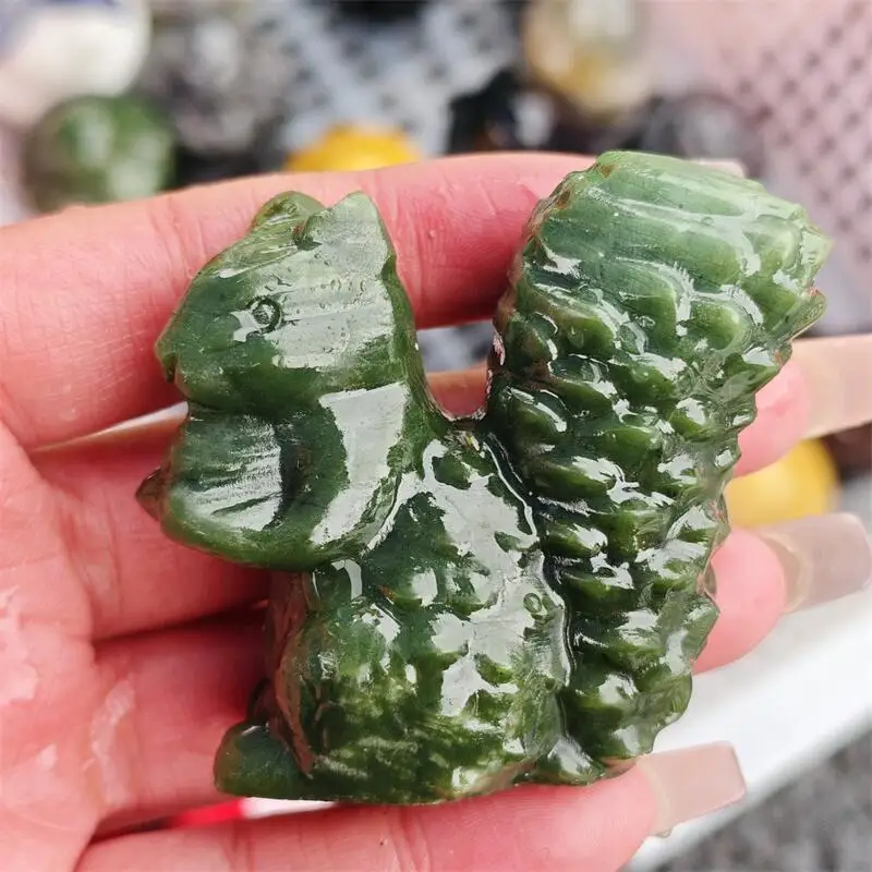 Natural Ophiolite Squirrel Carving Energy Gem Reiki Healing Fengshui Home Decoration Gift Collection 1pcs
