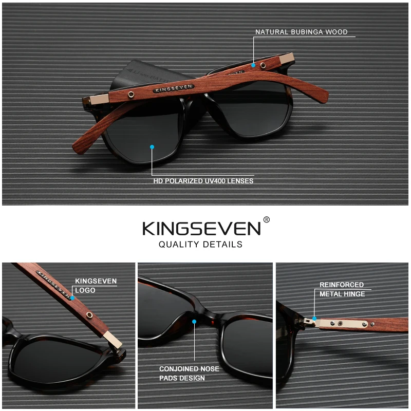 KINGSEVEN-gafas de sol polarizadas UV400 para hombre y mujer, lentes ópticas de protección ocular, gafas de madera de lujo, montura completa grande