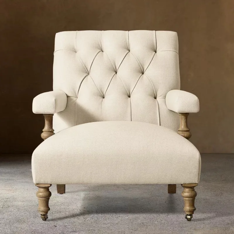 h*-American Solid Wood Snap-button Fabric Sofa Chairs, Living Room Furniture, Casual Chairs, Factory-exclusive Custom Orders