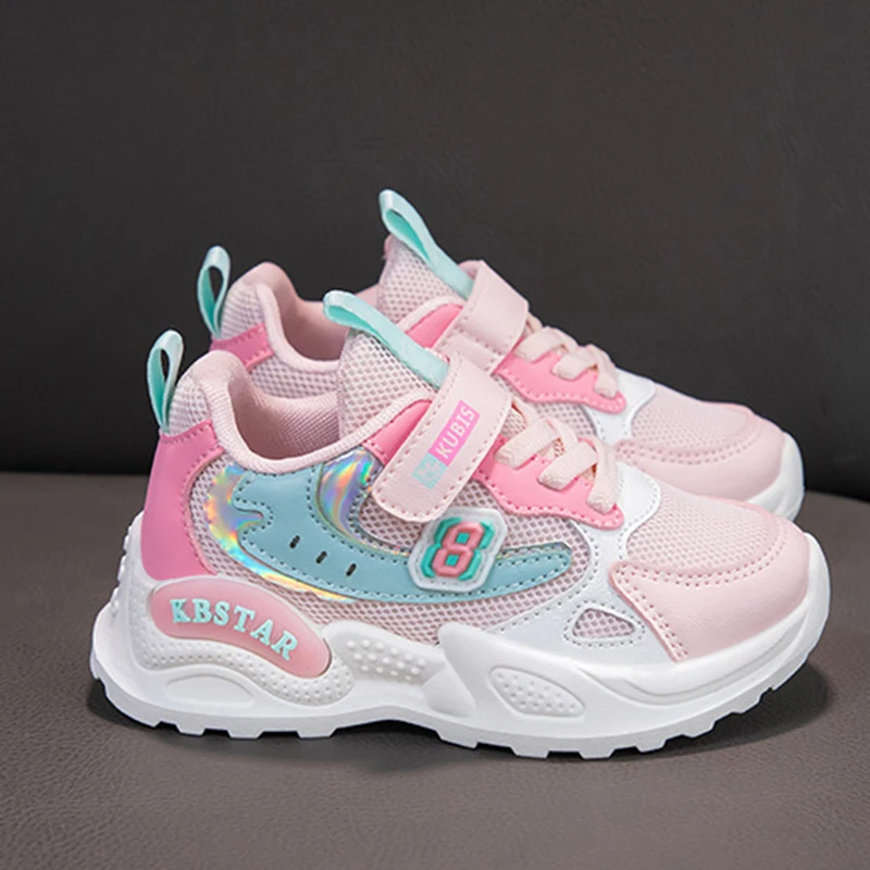 Children's Sneakers Girls Outwear Sports Shoes Lovely Pink Purple Casual Shoes Mesh Breathable Students Lightweight Running Shoe