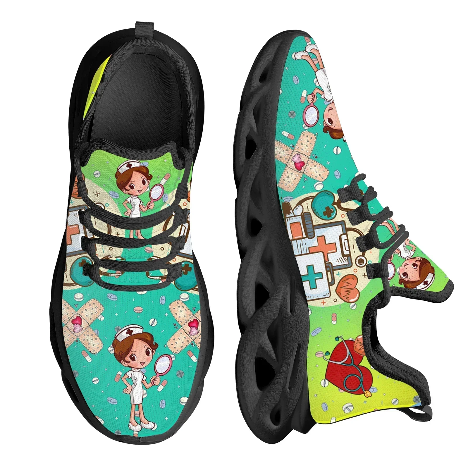 Brand Design Women Sneakers White Nursing Shoes Cute Cartoon Nurse Doctor Medical Print Light Lace-up Flats Footwear view 4
