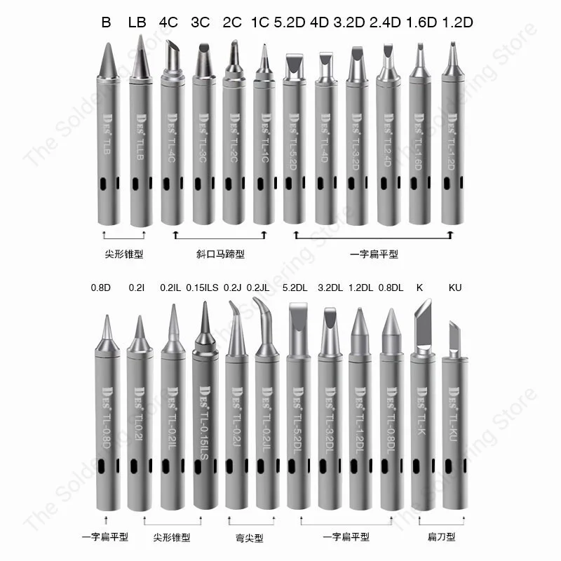 DES TL Series Soldering Iron Tips B/K/LB/0.2I/0.2IL/0.2J/1.6D/2C For S70 S100 S130 Soldering Nozzle Internal Heating Welder Head