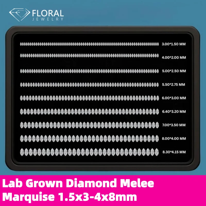 

Fine Marquise Cut Lab-Grown Diamonds wholesale 1.5x3mm to 4x8mm DEF Color VVS-VS Clarity (HPHT/CVD)