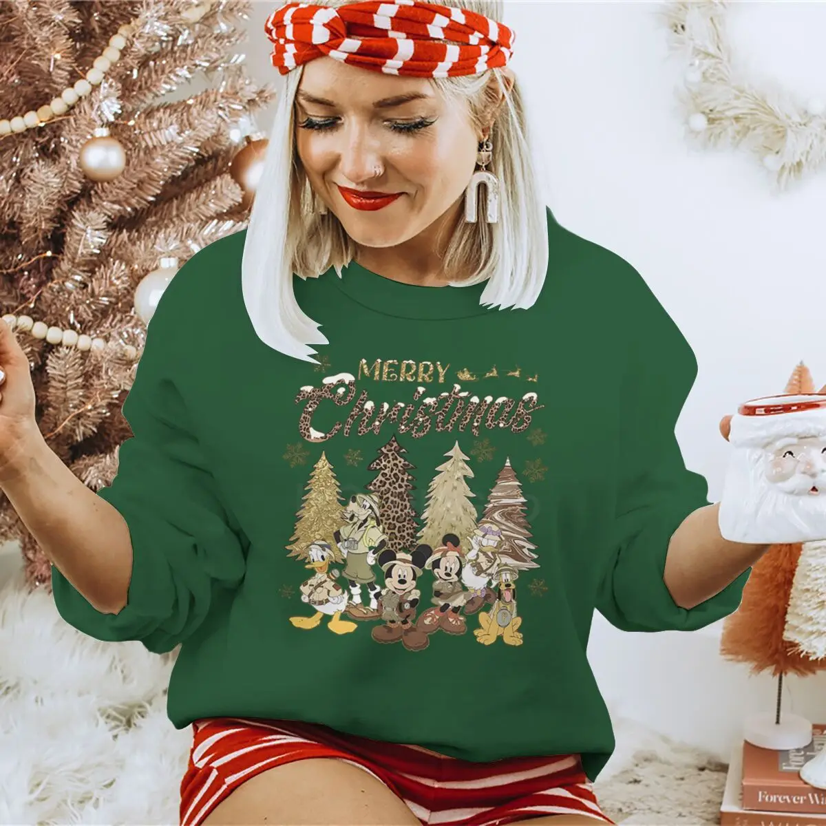 Felpa classica di buon Natale Topolino Divertente girocollo Donna Uomo Top natalizi Pullover casual vintage Paperino Topolino
