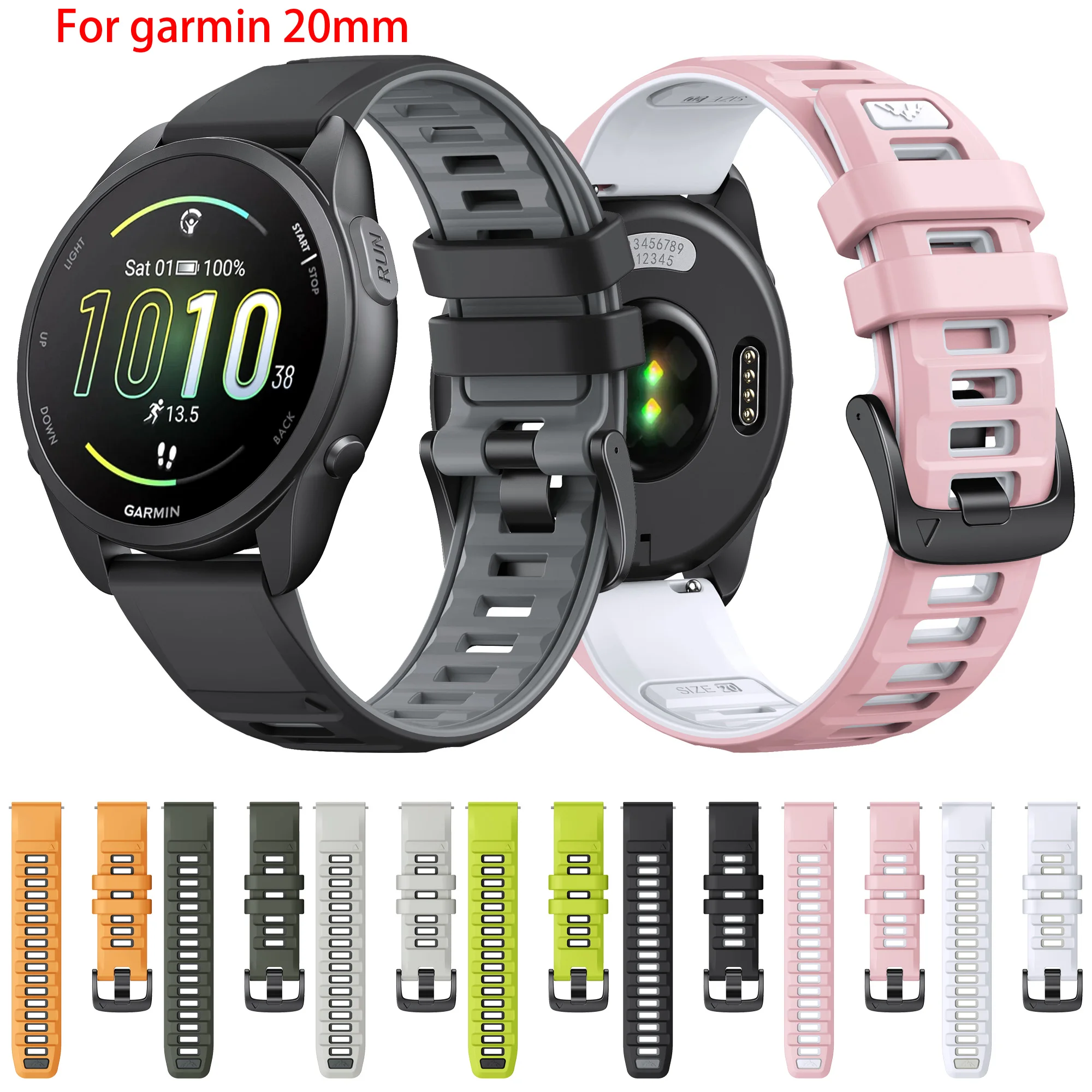 20mm Silicone Strap for Garmin Forerunner 245 245M 645 Smart Watch Band Replacement Watchband for Garmin Vivoactive 5 Venu